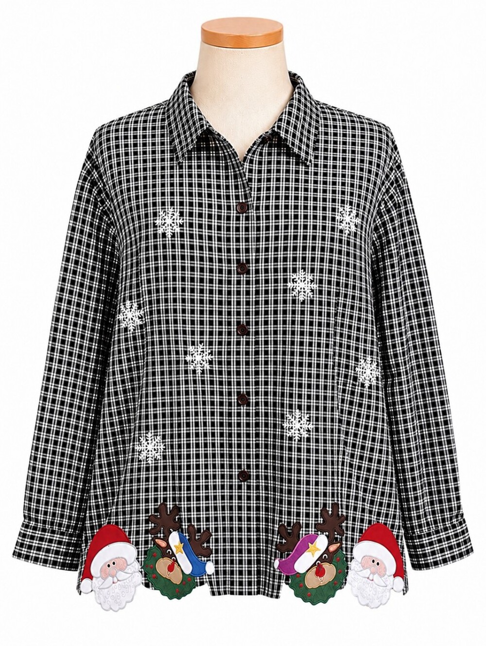 Lemon Grass 90's Embroidered Plaid Christmas Santa Button Down Shirt Sz 20 Party